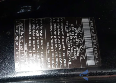 2010 Land Rover Range Rover Sport Hse z USA, uszkodzony, nr VIN SALSK2D42AA229845